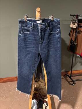 LOFT High Waist Kick Crop Jeans Size 10/30 Dark Wash Raw Hem